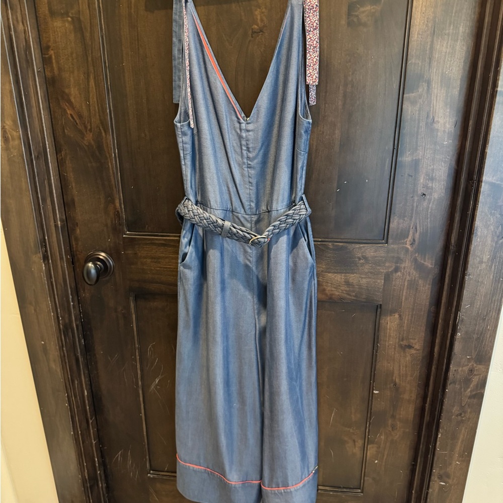 Ted Baker Blue light weight Denim crop pantsuit with Red Accents